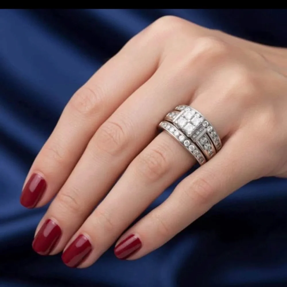 Elegant  14K White Gold Diamond Wedding Set – Appraised $6,550 - Picture 5 of 6